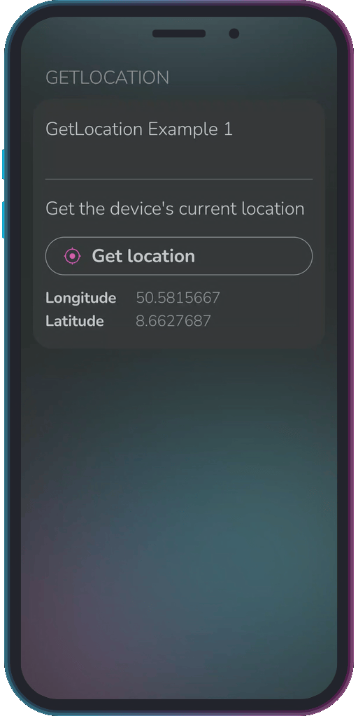 The app showing the results of the sample code from Example 1.