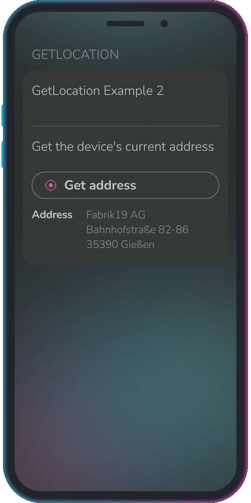 The app showing the results of the sample code from Example 1.