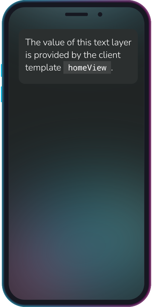 The app showing the color and text layers with the values from the client template.