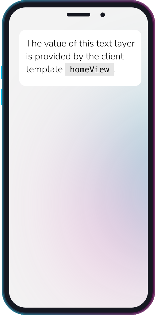 The app showing the color and text layers with the values from the client template.