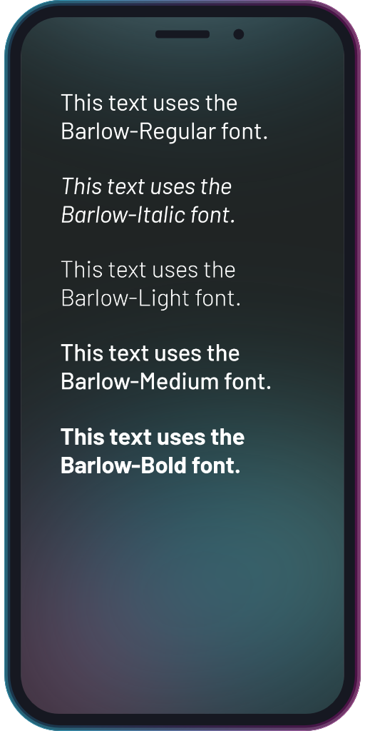 The app showing the text layers using the fonts of the Barlow font family.