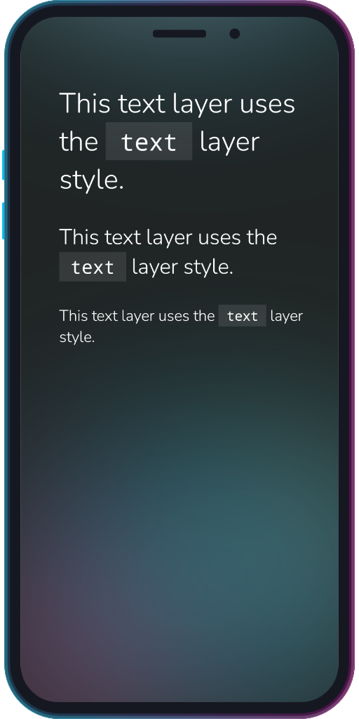 The app showing a text layer with the applied text layer style.