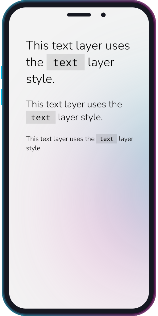 The app showing a text layer with the applied text layer style.