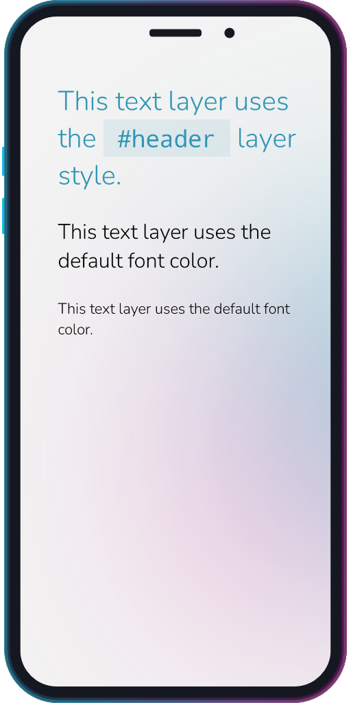 The app showing a text layer with the applied #header layer style.